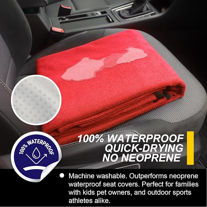 Back Seat Cover for Car Trucks Van SUV Jeep,Waterproof Rear Bench Towel Seat Covers for Dogs and Kids,Automotive Backseat Protector (Red) - Image 3