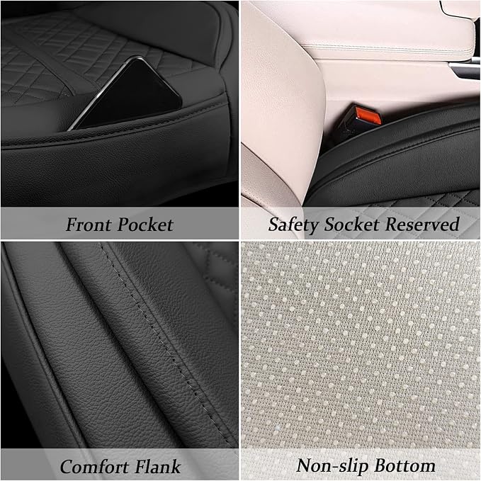 Car Seat Cover for Front Car Seat Bottom,Premium PU Leather Seat Cushion | Without Backrest with Storage Pocket,Full Wrapping Edge Works with Sedan SUV Pickup Minivan - Image 3