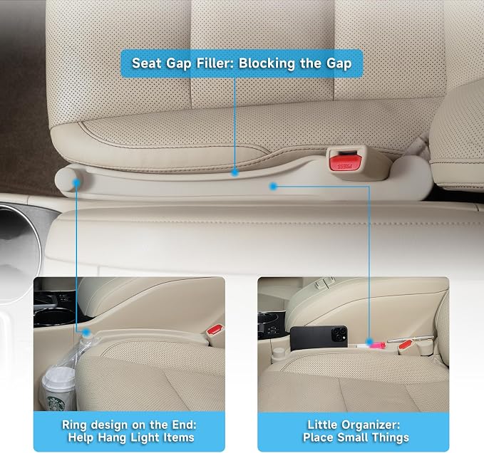 Givifive Car Seat Gap Filler Organizer 2Pack Soft Foam 3IN1 Multifunctional | Seat Side Gap Filler Strip with Slot & Hook Universal Fit Car SUV Truck Fill The Gap Between Seat & Console (Narrow Ivory) - Image 3