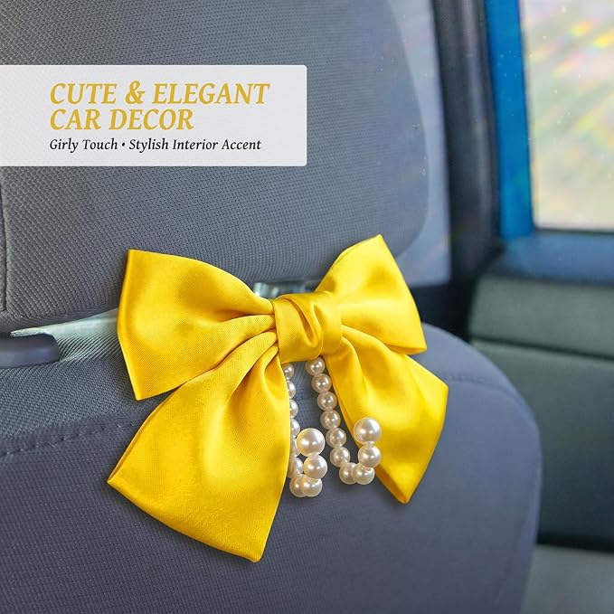 2 PCS Bow Pearl Car Seat Headrest Hook – Cute Purse Hook for Car, Girly Interior Decoration Accessories Hook Hanger, Seatback Holder for Purses & Bags, Elegant Car Organizer (Sunshine Yellow) - Image 6