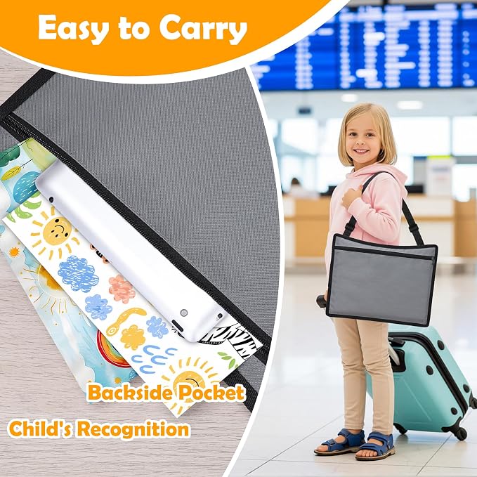 Toddler Car Seat Travel Tray FOR Road/Airplane Trip Activities, Grey | Travel Tray With 16.7" x 13.4" Smooth Dry Erase Board, Cup holders, Ddjustable Strap & Shoulder Carry Strap - Image 4