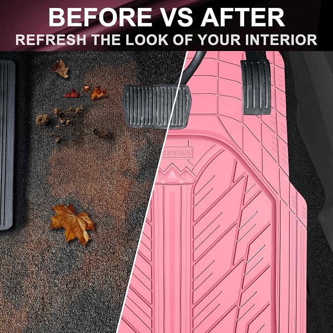 CAR PASS Floor Mats for Cars M-L Size, Heavy Duty Rubber Floor Mats with Trunk Cargo Liner, Universal Trim-to Fit Automotive Floor mats for Truck Van SUV Waterproof All Weather Car Mats All Pink - Image 7
