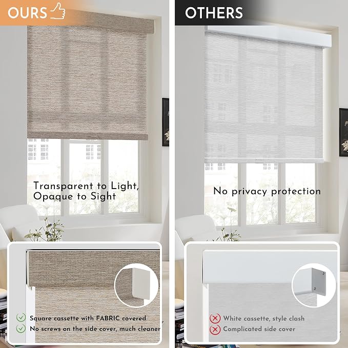 Persilux Light Filtering Roller Shades for Window Blinds,Cordless,Linen Fabric,Thermal Insulated Fabric UV Protection Shades for Home,Office,Bedroom,Door,Light Filtering-Light Brown,24" W X 72" H - Image 4