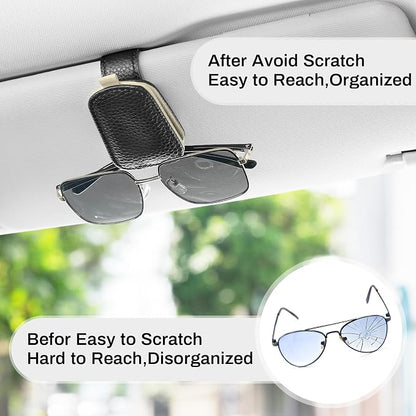 SINGARO Sunglasses Holder for Car, Leather Magnetic Buckle Sun Visor Sunglass Clip, Ticket Card Storage Glasses Clip, Car Interior Accessories for Men and Women（Black-Beige） - Image 6