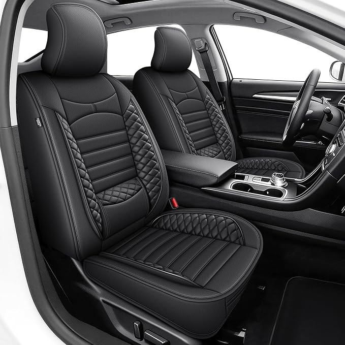 Custom for Ford Fusion Seat Covers SE/Titanium/S/SEL/Sport/Platinum 2013 2014 2015 2016 2017 2018 2019 2020 Car Seat Covers Full Set Faux Leather Car Seat Cushion Protector (Black, 5 Seats) by ShieldYourSeats