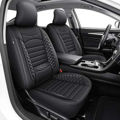 Custom for Ford Fusion Seat Covers SE/Titanium/S/SEL/Sport/Platinum 2013 2014 2015 2016 2017 2018 2019 2020 Car Seat Covers Full Set Faux Leather Car Seat Cushion Protector (Black, 5 Seats) by ShieldYourSeats