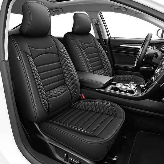 Custom for Ford Fusion Seat Covers SE/Titanium/S/SEL/Sport/Platinum 2013 2014 2015 2016 2017 2018 2019 2020 Car Seat Covers Full Set Faux Leather Car Seat Cushion Protector (Black, 5 Seats) by ShieldYourSeats