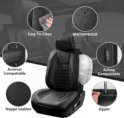 CAR PASS Nappa Leather Car Seat Covers Full Set, Luxury Seat Protector for Cars, Waterproof Anti-Slip Car Seat Cushion Armrest Compatible Airbag Universal for Sedan SUV Pick-up Truck Automotive, Black - Image 3