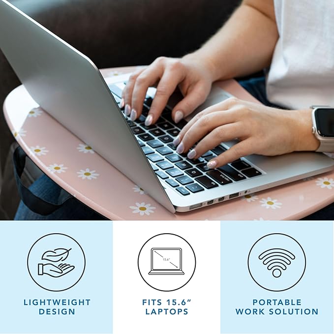 LAPGEAR MyStyle Lap Desk – Pink Daisy, Fits 15.6” Laptops | Dual-Bolster Microbead Cushion, Built-In Carry Handle, Ergonomic Curved Front Edge - Image 2