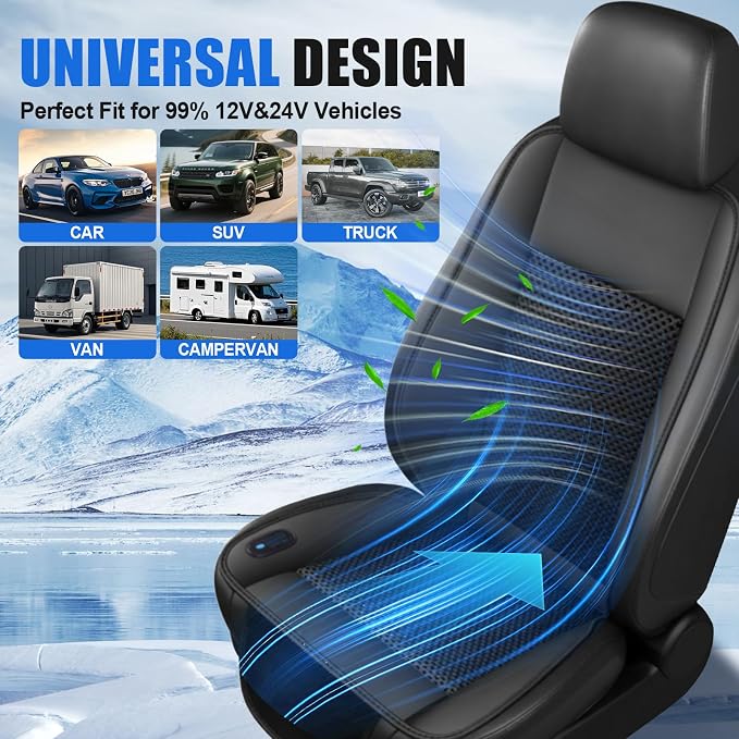 Cooling Car Seat Cushion – 3 Speeds Adjustable | Ventilated Car Seat Cover for Cars Without AC, Breathable Automotive Cooling Seat Covers for Cars, 12V Plug & Play, Black - Image 5