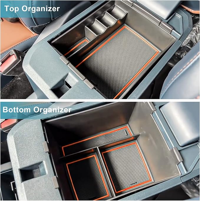 CDEFG for 2022-2026 Ford Maverick Center Console Organizer Tray Accessories | 2022-2026 Maverick Armrest Trays Storage Box Coin Holder 2022-2025 2026 Maverick Truck Accessories, 2-Pack (Orange Trim) - Image 2