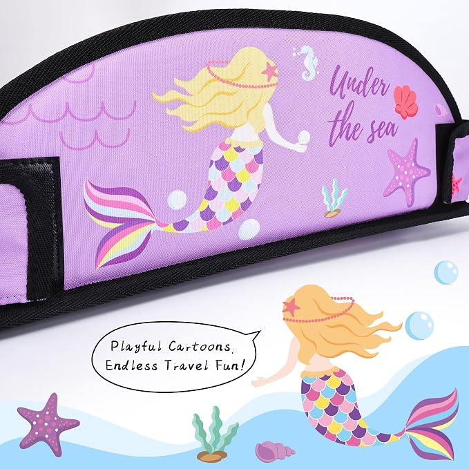 Kids Travel Tray for Toddler Car Seat, Road Trip Activities for Kid | Dry Erase Board, iPad Holder Stand, Adjustable Straps to Prevent Shaking, Multi-Pockets, 2PC(Dark Blue Car/Purple Mermaid) - Image 4