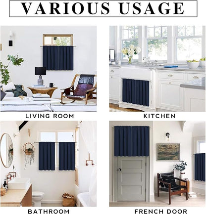 RYB HOME Cafe Blackout Curtains 30 inch Length, Short Window Curtain Tiers | Light UV Heat Blocking,Energy Saving,Privacy Protection,For Basement Bathroom Kitchen Window,W29 x L30,Navy Blue,2 Panels - Image 7