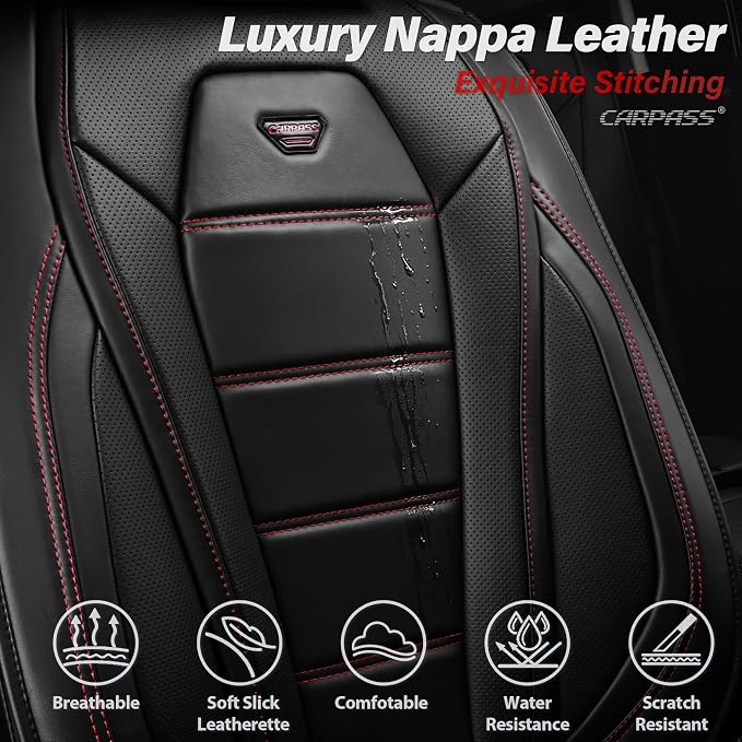 CAR PASS Nappa Leather Car Seat Covers Full Set Faux Leather, Black | Luxury Nappa Leather,360° Full Protection,Water resistant,3D Foam Comfort,Scratch proof,Universal Fit for Most Cars SUV Truck - Image 5
