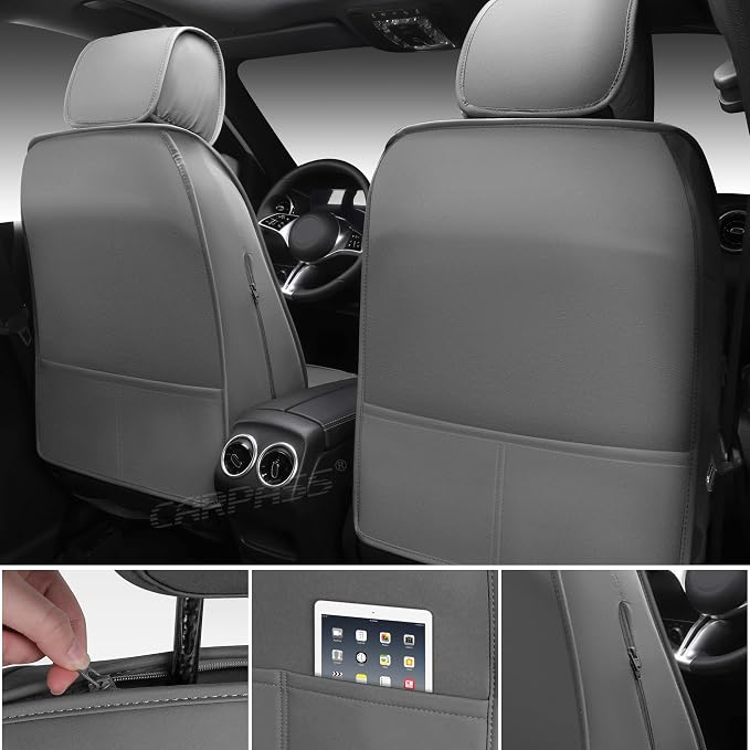 CAR PASS Nappa Leather Car Seat Covers Full Set, Luxury Seat Protector for Cars, Waterproof Anti-Slip Car Seat Cushion Armrest Compatible Airbag Universal for Sedan SUV Pick-up Truck Automotive, Gray - Image 5