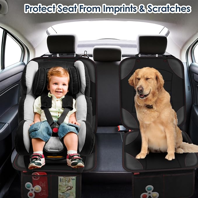 Sinvitron Car Seat Protector for Child Car Seat - Waterproof Non-Slip Leather Mat with 2 Mesh Pockets, Universal Seat Cover for Baby, Pets & Vehicles (1-Pack, Black) - Image 7
