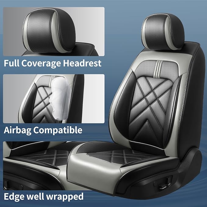 Forte Car Seat Covers Fit for Kia Forte 2010-2024, Premium Full Coverage Leather Automotive Seat Protectors, All Seasons Waterproof Breathable, Airbag Compatible, Full Set Seats, Black Gray - Image 2