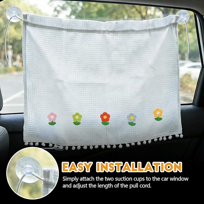 Wuyaoyao 2PCS Car Window Curtains, Cute Blockout Car Side Window Shade Privacy Curtains for Baby with Suction Cups, Vehicle Sun Shade Blocker for Windows, UV Protection & Glare Shield (Sunflowers) - Image 5