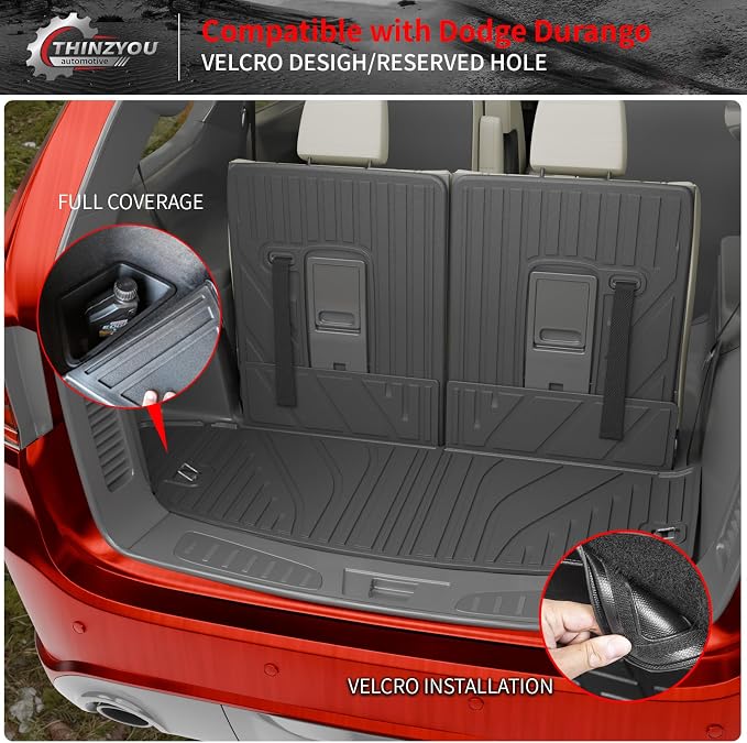Floor Mats for 2016-2025 2026 Dodge Durango 6 Seats | Trunk Mat Cargo Mat TPE All Weather Back Seat Protector Trunk Liner 2024 Durango Accessories - Image 6