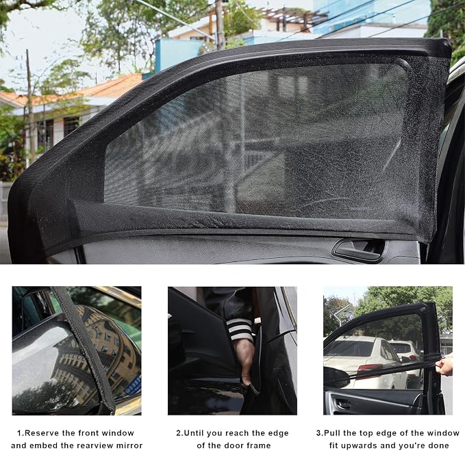 4 PCS Car Window Shades, Double-Layer Automotive Front & Rear Side Window Sunshade Blocks UV Rays & Sun Glare, Breathable Mesh Screen Stretch Sun Protection Cover for Most Cars - Image 6