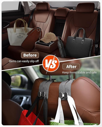 Headrest Hooks for Car, 4 Pack Car Seat Back Organizer Storage Hook, Double Hook Car Seat Hooks for Hanger Purses and Bags, Leather Purse Holder for Car, Grey - Image 3