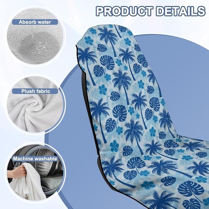 Palm Tree Print Car Seat Towel Cover Auto Front Seat Towel Cover | Sweat Seat Cover Protector with Storage Bag Hawaiian Palm Trees Print Car Interior Accessories Beach Yoga Swimming Towels - Image 6