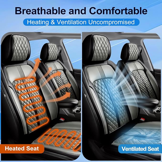 Fit CX-9 Seat Covers Custom Fit for Mazda CX-9 2007-2024, Front Pair | Premium Leather Full Coverage Protectors, Waterproof, Breathable, Scratch Resistant, Easy Wipe, Airbag Compatible, Black+Gray - Image 4