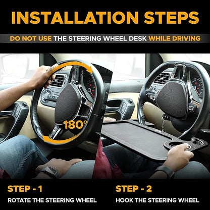 EcoNour 2-in-1 Steering Wheel Desk for Ford F150 2015-2019 2020 | Car Tray Table | Laptop Car Mount with Pen Holder Food Tray for Eating with Drinks Holder Multipurpose Travel Car Accessories - Image 5