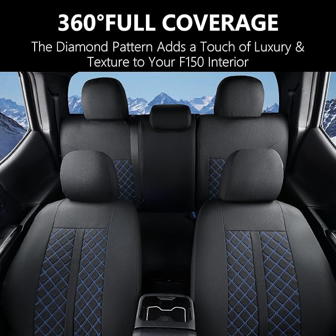 Truckiipa Custom for 4th Gen Tacoma Seat Covers Full Set, Waterproof Leather Seat Cushion Covers Fit for 4th Gen 2024 2025 2026 Toyota Tacoma Double Crew Cab, Full Set, Black&Blue - Image 7