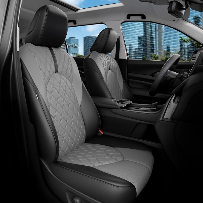 Custom Seat Covers for Toyota Grand Highlander 2024-2026 8 Seats | black grey, faux leather, 2nd row 40/60 split bench, waterproof, breathable, airbag compatible, stain resistant by FEINEPRO