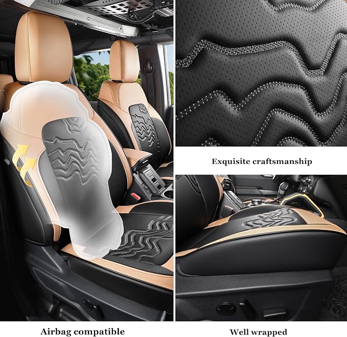 Red Rain Seat Cover Full Set for Ford Bronco 2 Door Seat Covers 2021-2026 | Waterproof Leather Car Seat Cover Black and Orange Auto Seat Cushion Protector (Bronco 2Door-Black+Orange) - Image 4