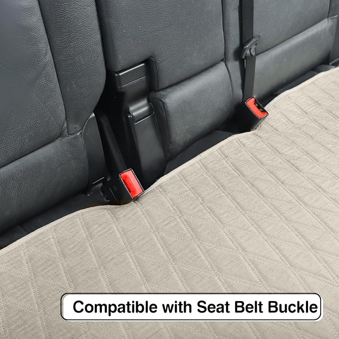 Leader Accessories Faux Linen Rear Bench Seat Cover, Size S, Beige | Breathable Back Seat Protector With Non-Slip Bottom, Diamond Stitched Bench Seat Cushion for Vehicles Cars Van SUV Truck - Image 5