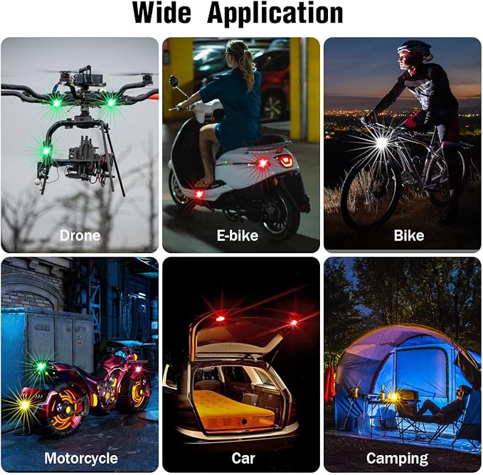 6PCS Wireless LED Strobe Lights with Remote Control, 8 Colors Rechargeable Led Lights Anti-Collision LED Emergency Warning Lights for Car Motorcycle Bike Drone Aircraft - Image 6