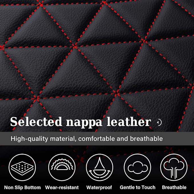 Coverado Seat Covers Full Set, Waterproof RAM 1500 Seat Cover Compatible with 2002-2026 Dodge RAM 1500 2500 3500 Truck Pickup Crew Double Mega Quad Cab with Flat Bench, Red - Image 6