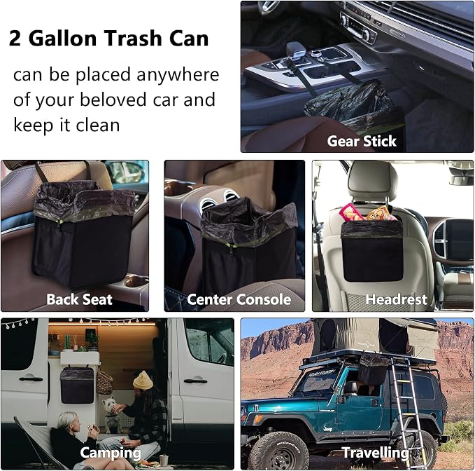 Ginsco 2 Gallons Open-Top Car Trash Can, Hanging Leakproof Car Trash Bag with Water-proof PEVA Liner, Stand Trash Bag for Cars Foldable Automotive Garbage Can for Cars SUV Truck RV Black - Image 8