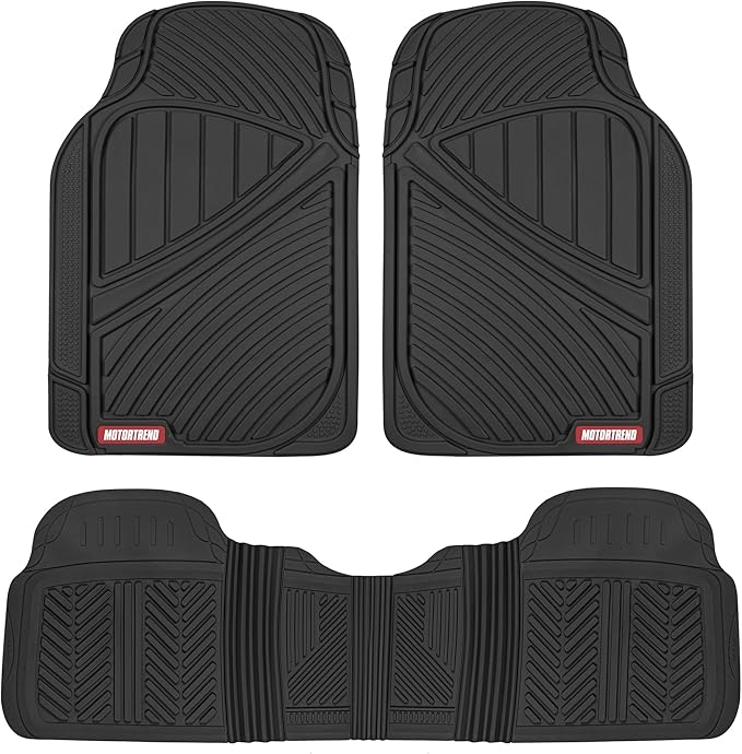Motor Trend FlexTough Performance All Weather Rubber Car Floor Mats - 3 Piece Floor Mats Automotive Liners for Cars Truck SUV, Heavy-Duty Waterproof (Black) by MotorTrend