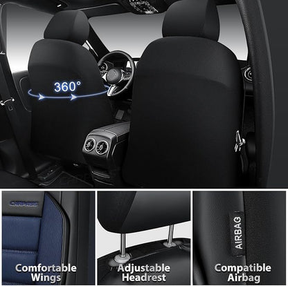 CAR PASS Memory Foam Seat Covers Front, Airy Cool Mesh Thick Car Seat Covers, Leather Car Seat Covers Front Seats Airbag Compatible, Universal Automotive Comfort for Most Cars, Trucks, SUV, Black Blue - Image 3