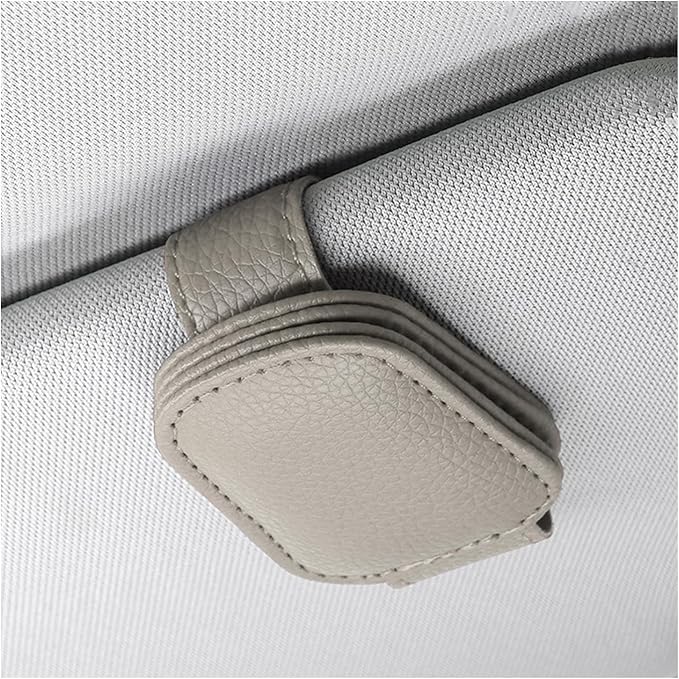 Sunglass Holder for Car, Magnetic Leather Glasses Holder Auto Ticket Card Clip, Sun Visor Eyeglass Hanger Interior Accessories for Sedan Truck SUV, Car Accessories (Gray) by Pxobiug