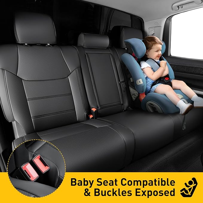 Super Cover for Toyota Tundra Seat Covers 2014-2021 (CrewMax only), Full Covered Leather Seat Protectors for Tundra 2021 2020 2019 2018 2017 2016 2015 2014 Truck Car Accessories with Carbon Fiber - Image 5