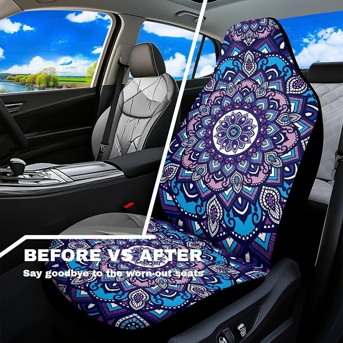 Boho Mandala Car Seat Covers Front Set Floral Premium Polyester Seat Covers Comfort Decorative Front Bucket Seat Cover for Cars Sedans Truck SUV Vans - Image 3
