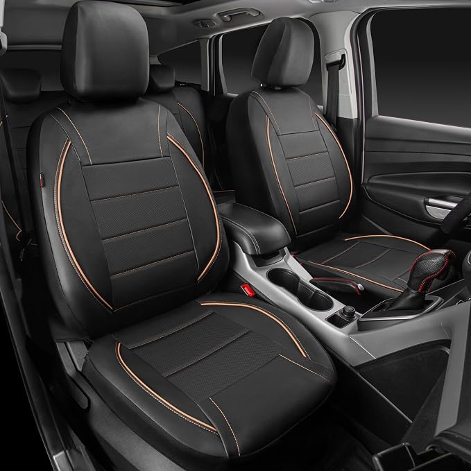 CAR PASS Universal FIT Piping Leather Car Seat Cover, for suvs,Van,Trucks,Airbag Compatible,Inside Zipper Design and Reserved Opening Holes (Full Set, Black and Beige) - Image 7