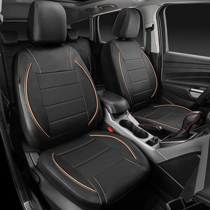 CAR PASS Universal FIT Piping Leather Car Seat Cover, for suvs,Van,Trucks,Airbag Compatible,Inside Zipper Design and Reserved Opening Holes (Full Set, Black and Beige) - Image 7