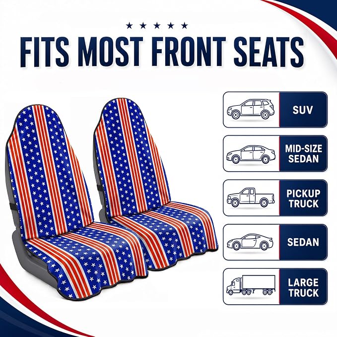 Car Seat Towel Cover 2 Pack for Front Seats, Sweat Absorbent Car Seat Protector with Non-Slip Backing, Waterproof Towel Car Seat Covers for Runners, Gym, Swimming, Beach, American Flag Stripe - Image 6