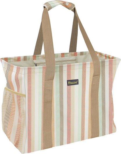 BALEINE Extra Large Utility Tote Bag with Reinforced Wire Frame, Reusable Grocery Bag for Shopping, Picnic (Color Strip, 16.5''x14''x10'') by BALEINE