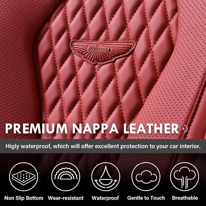 Coverado Car Seat Covers Full Set, Seat Covers, Car Seat Cover, Car Seat Covers Front Seats Back Seat Cover, Waterproof Car Seat Cushion, Leather Red Seat Covers Seat Protector Universal Fit Most Cars - Image 7
