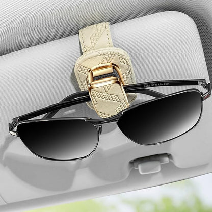 Leather Sunglass Holder for Car, Orange | Car Sunglasses Holder Clip, Multi-Functional Card Ticket Organizer, Universal Fit, Car Visor Accessories, Driver Gift - Image 3