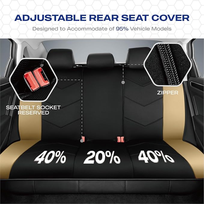 Skechers Memory Foam Seat Covers,Leather Car Seat Covers, Ultimate Comfort & Support Seat CoversFull Sets,Airbag Compatible, Automotive Universal Fit Most for SUVs, Vans, Sedans, Cars, Trucks,Beige - Image 7