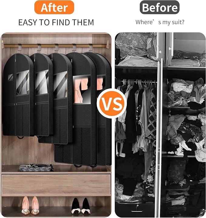 Garment Bag Travel Hanging Clothes: 54 Inch 2 Packs Fabric Breathable Foldable Zippered Pockets - Closet Storage Cover Packable - Men's Suit Shirts Uniform Jacket Jersey Tuxedo - Image 7