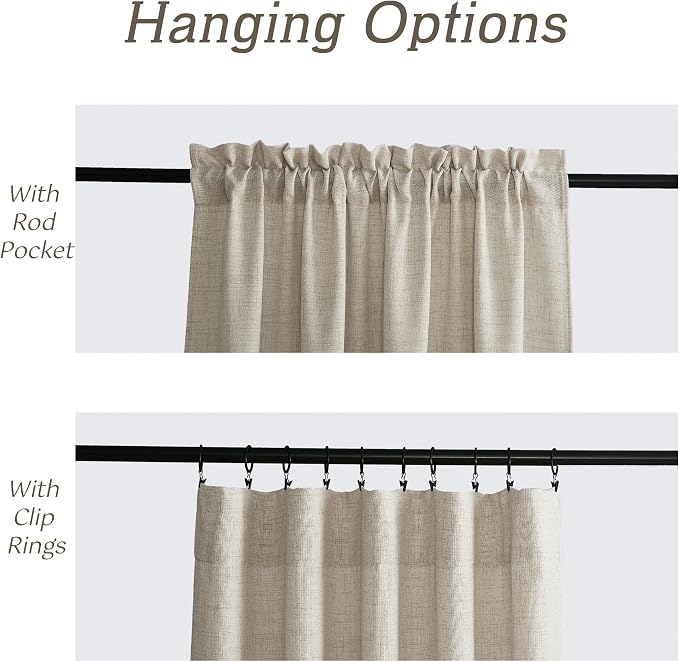 RYB HOME Linen Semi Sheer Curtains 72 inches Long for Living Room | Light Filtering, Half Privacy, Window Curtains & Drapes for Bedroom, Natural, W52 x L72, 2 Panels - Image 4