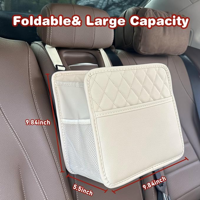 Witaxima Upgrade Car Seat Organizer Backseat with Storage Pockets, Multipurpose Car Organizer Hanging, Car Trash Bag Can,Premium PU Leather Garbage Can 2.14 Gallon Large Capacity Accessories Beige - Image 3